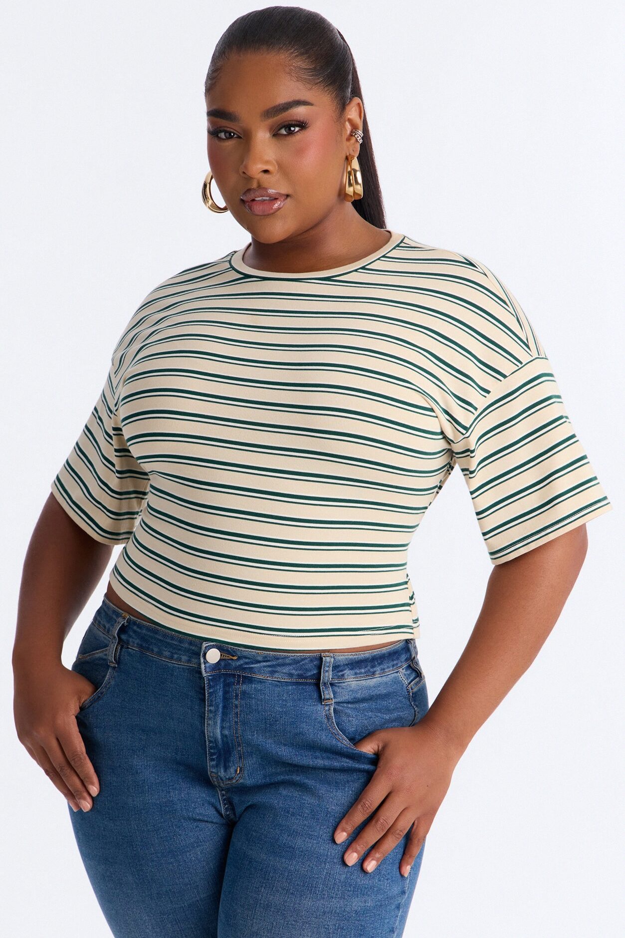Street Ease Striped Sinched Waist T-Shirt - Cream/combo