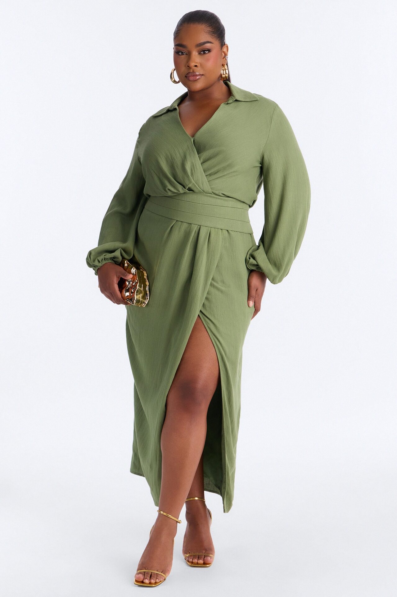 Tiana Shirt Maxi Dress - Olive