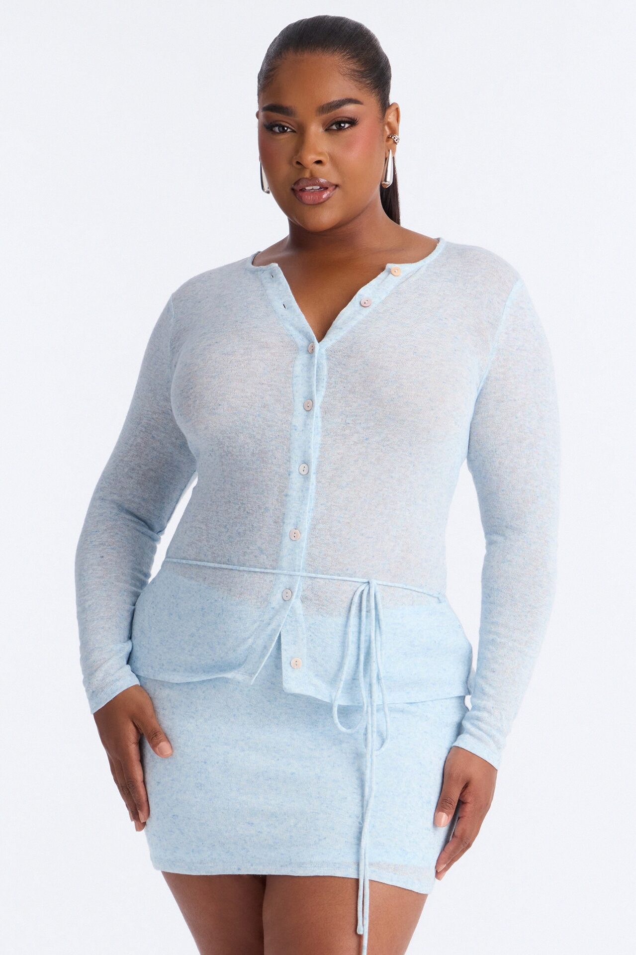 Elora Button Up Sweater Mini Dress - Light Blue