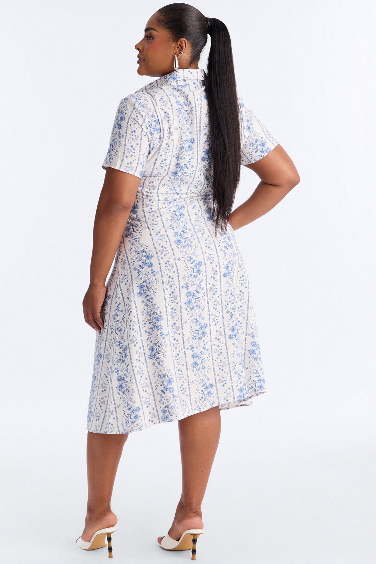 Selene Ruched Floral Midi Shirt Dress - Blue/combo