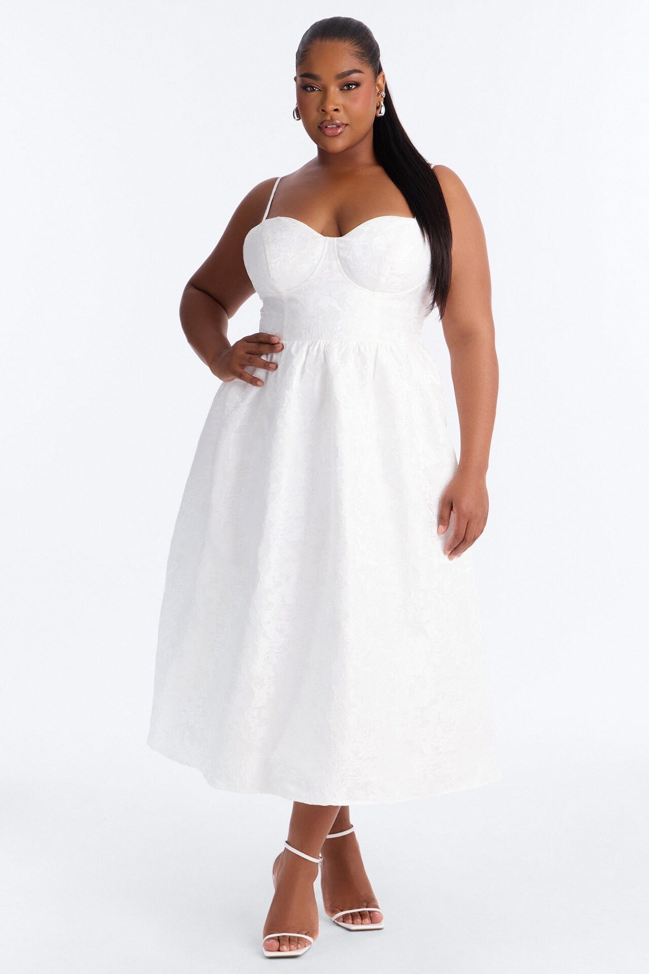 Living A Fairytale Jacquard Midi Dress - White