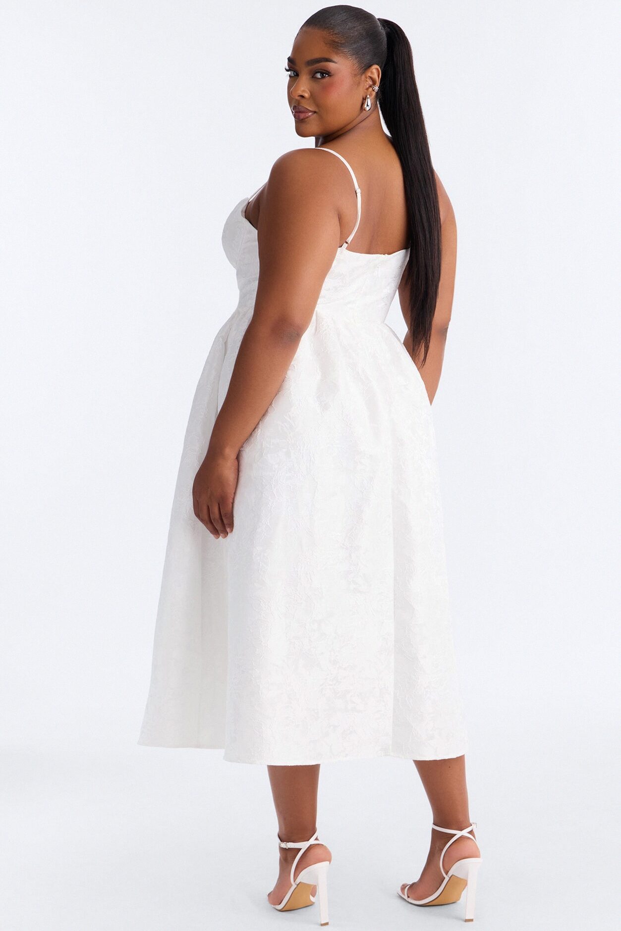 Living A Fairytale Jacquard Midi Dress - White