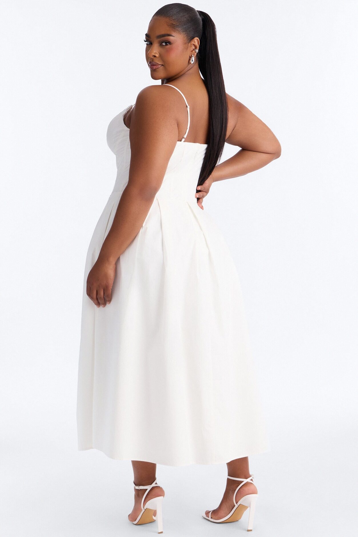 Estella Corset Poplin Midi Dress - White