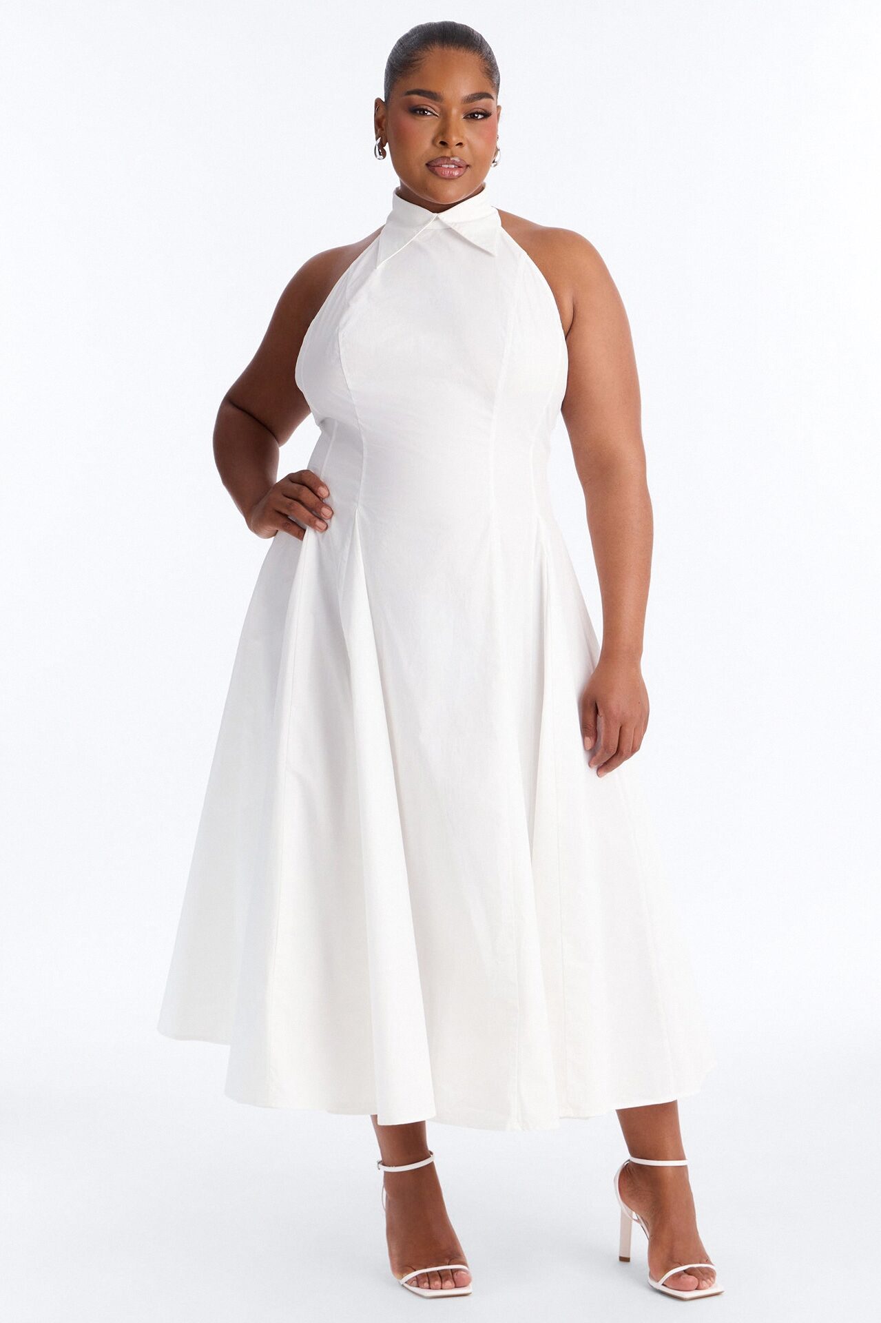 Audrey Collared Poplin Maxi Dress - White