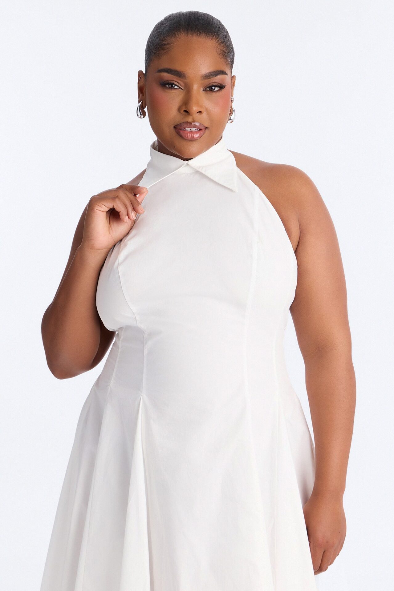 Audrey Collared Poplin Maxi Dress - White