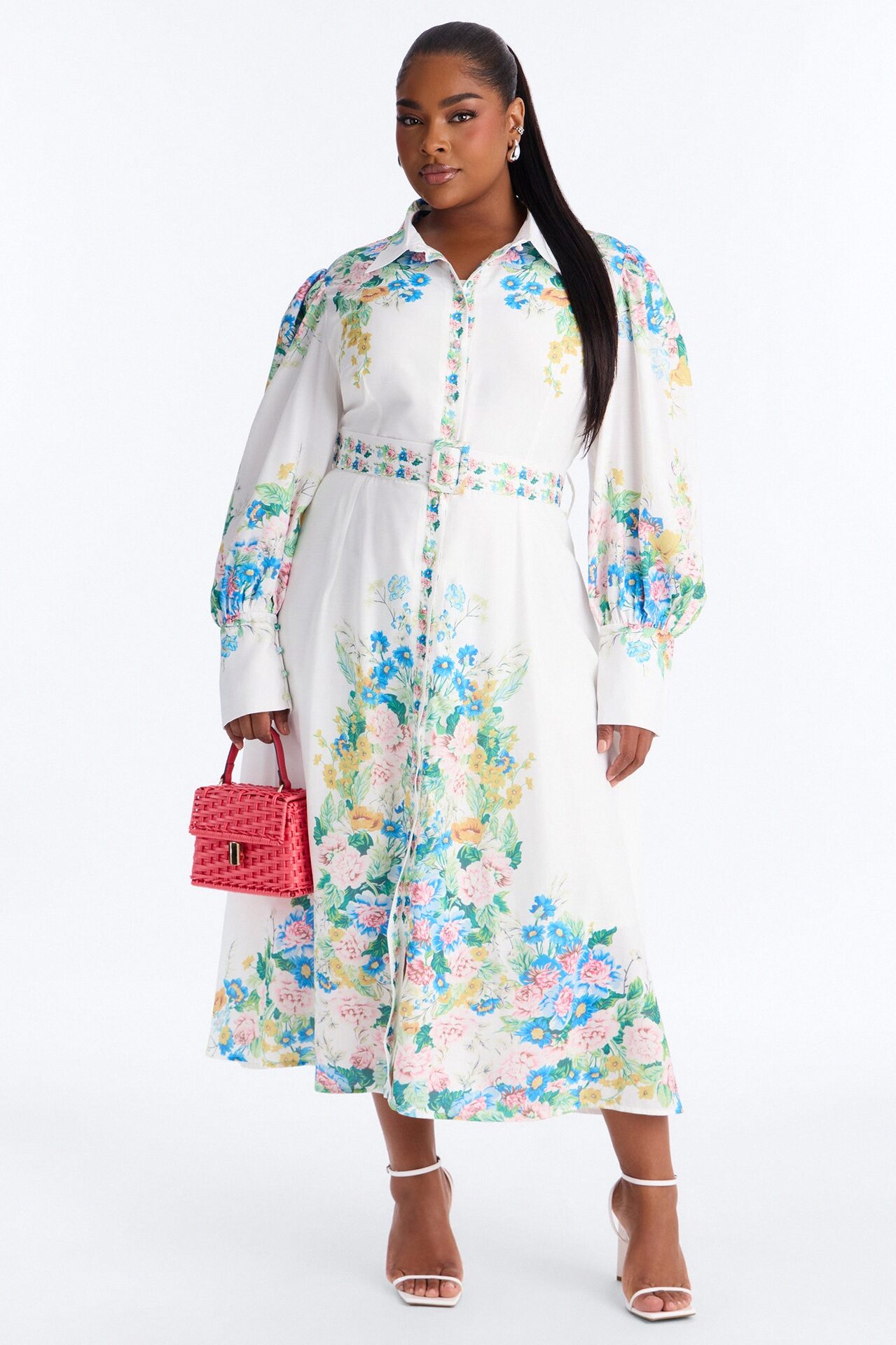 Izzy Floral Midi Dress - White/combo