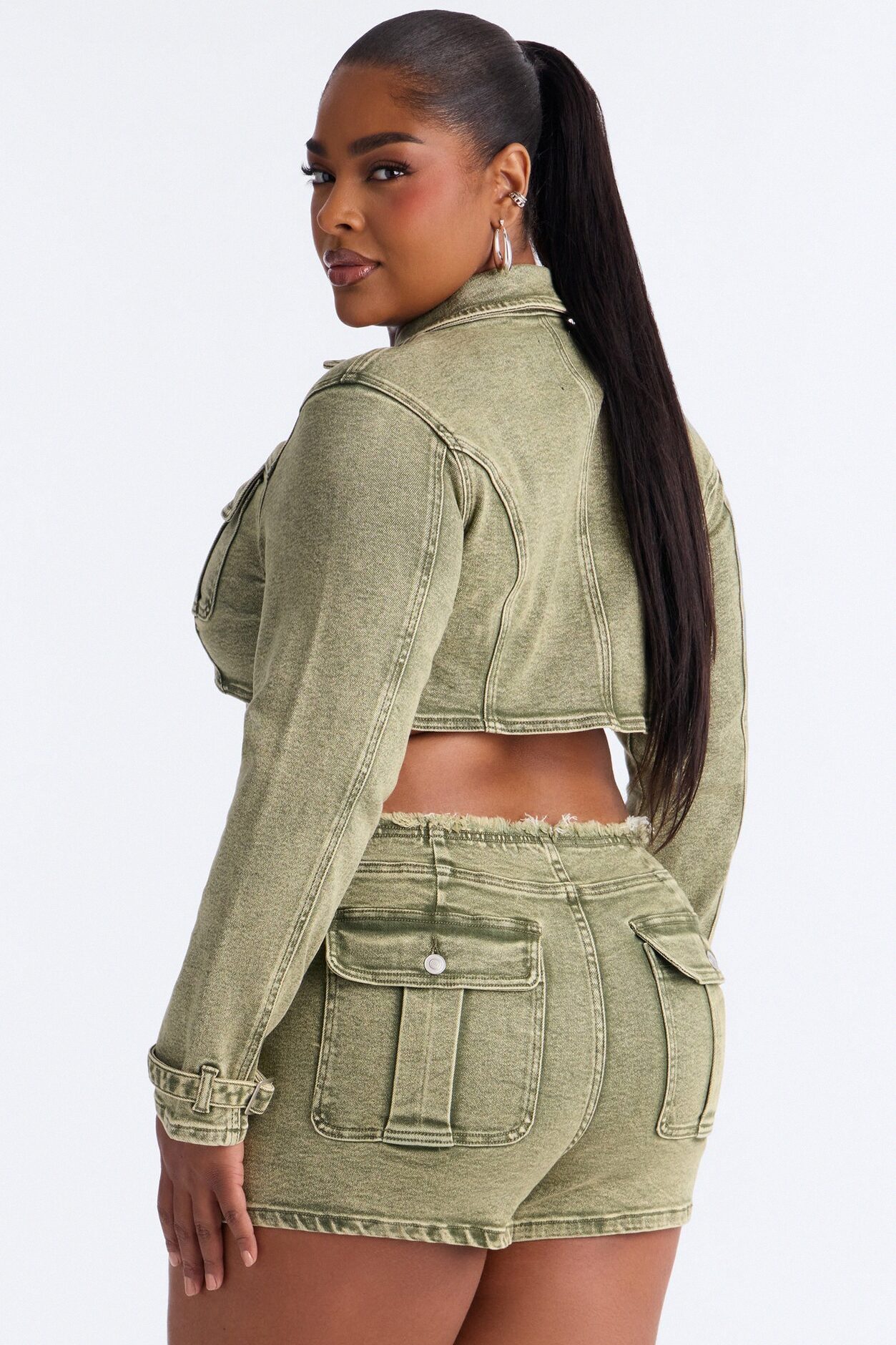 Highly Motivated Stretch Denim Bolero Jacket - Olive