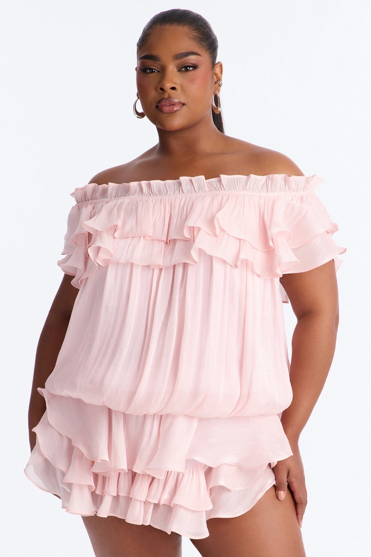 Alivia Ruffle Organza Mini Dress - Light Pink