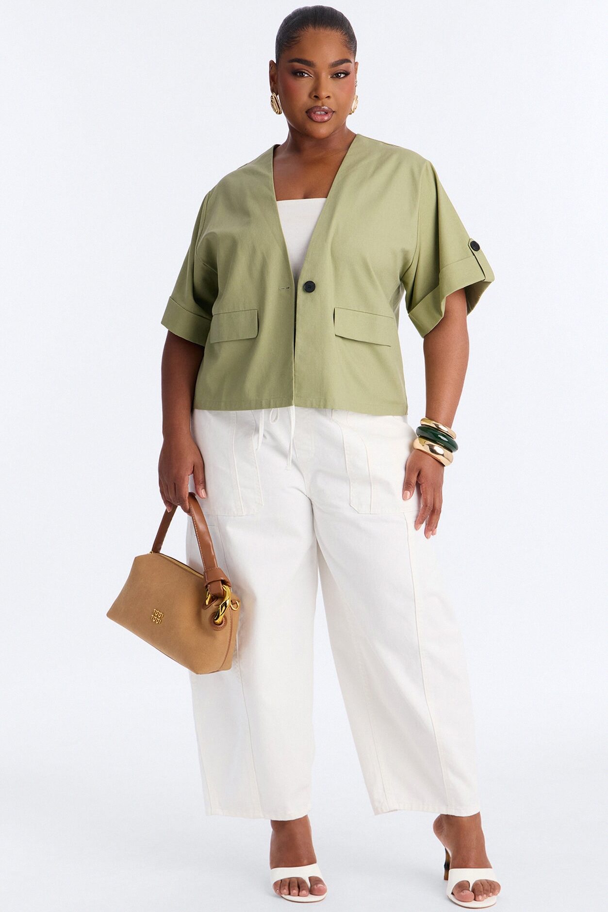 Ready When You Are Cuffed Linen Top - Olive