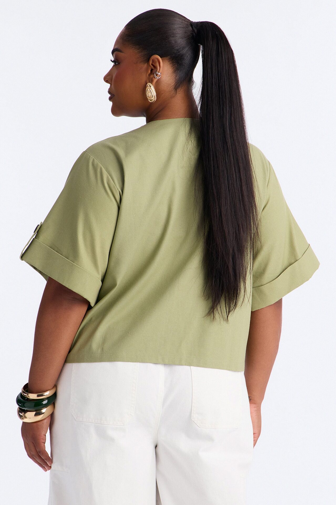 Ready When You Are Cuffed Linen Top - Olive