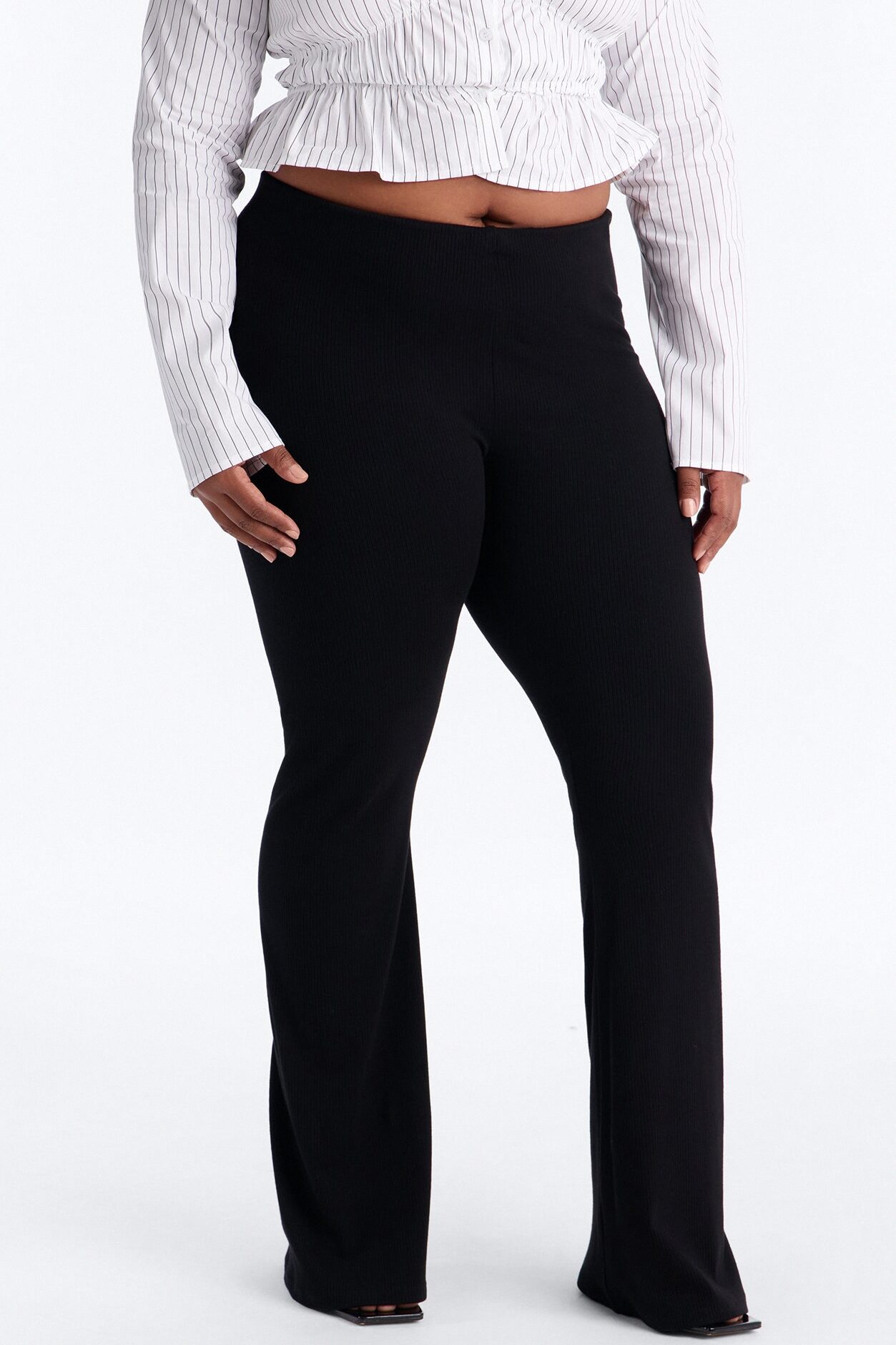 Ultra Ribbed Mid Rise Flare Pant - Black