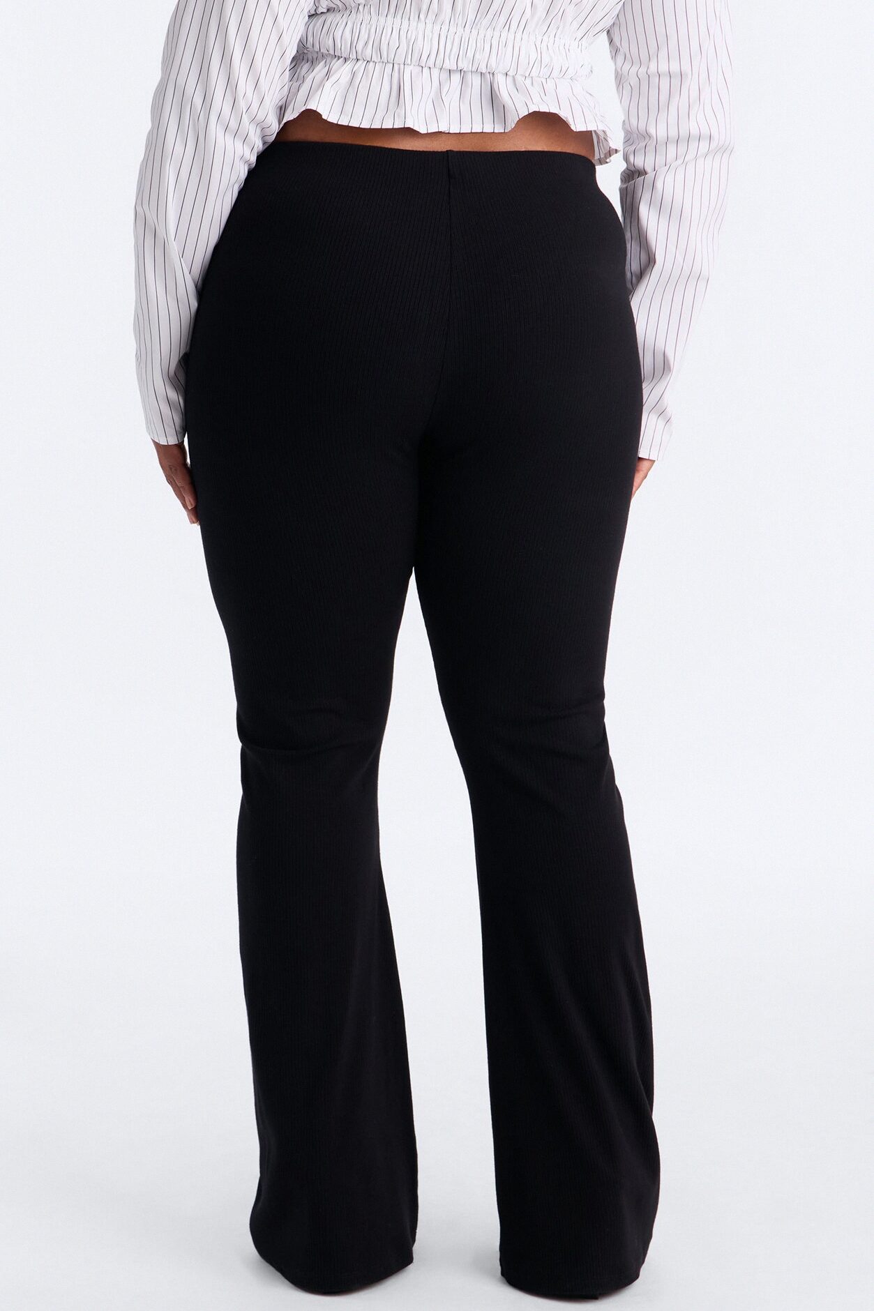 Ultra Ribbed Mid Rise Flare Pant - Black