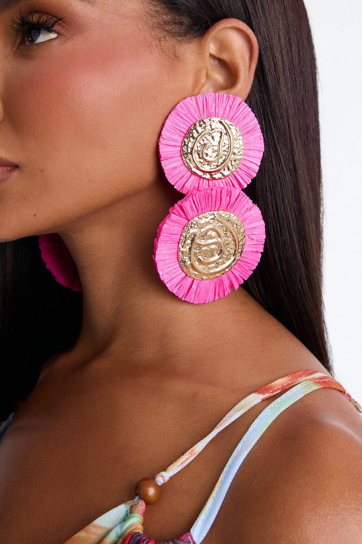 Sunburst Drop Earrings - Gold/Pink