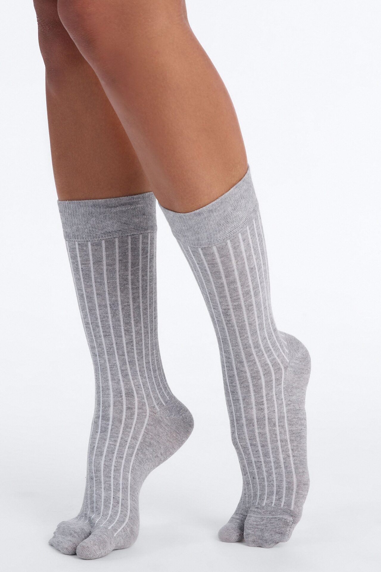 Split Toe Tabi Crew Socks - Grey