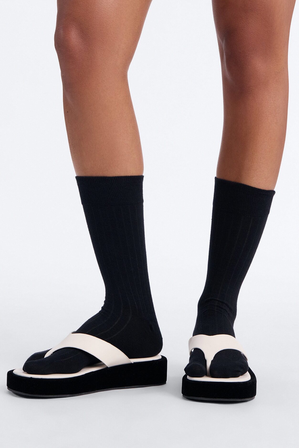 Split Toe Tabi Crew Socks - Black