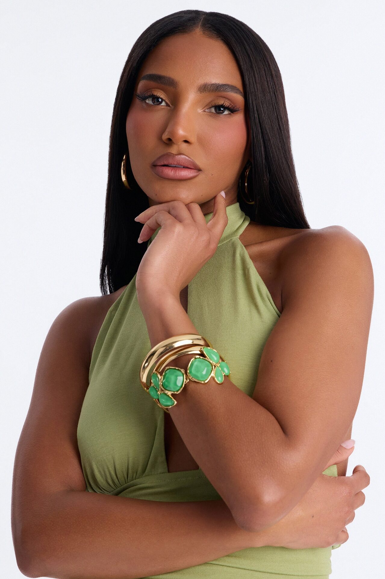 Energy Unmatched 3 Piece Bracelet Set - Gold/Green