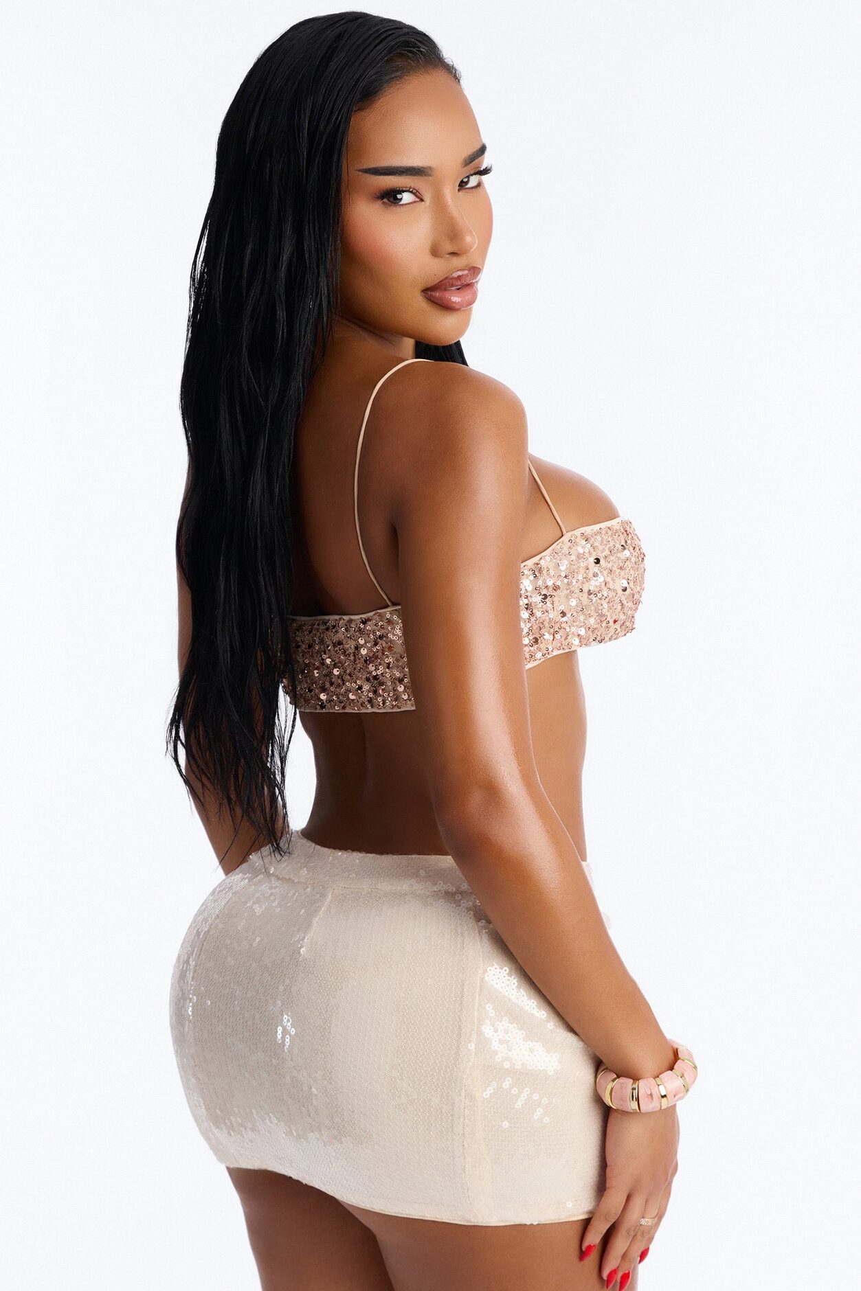 Feeling Expensive Tonight Sequin Bralette - Cream