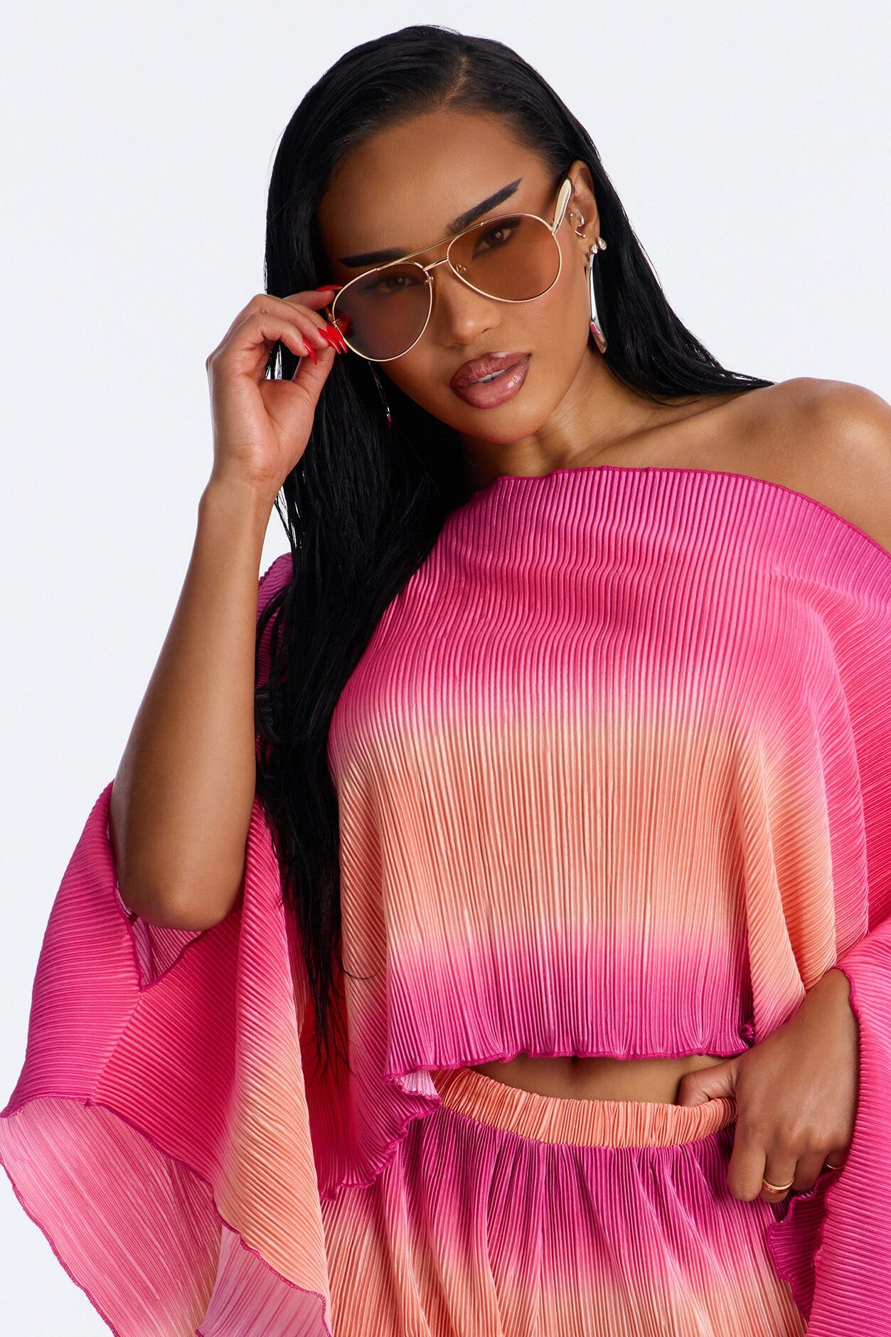 Horizon Glow Off Shoulder Ombre Pant Set - Hot Pink/combo