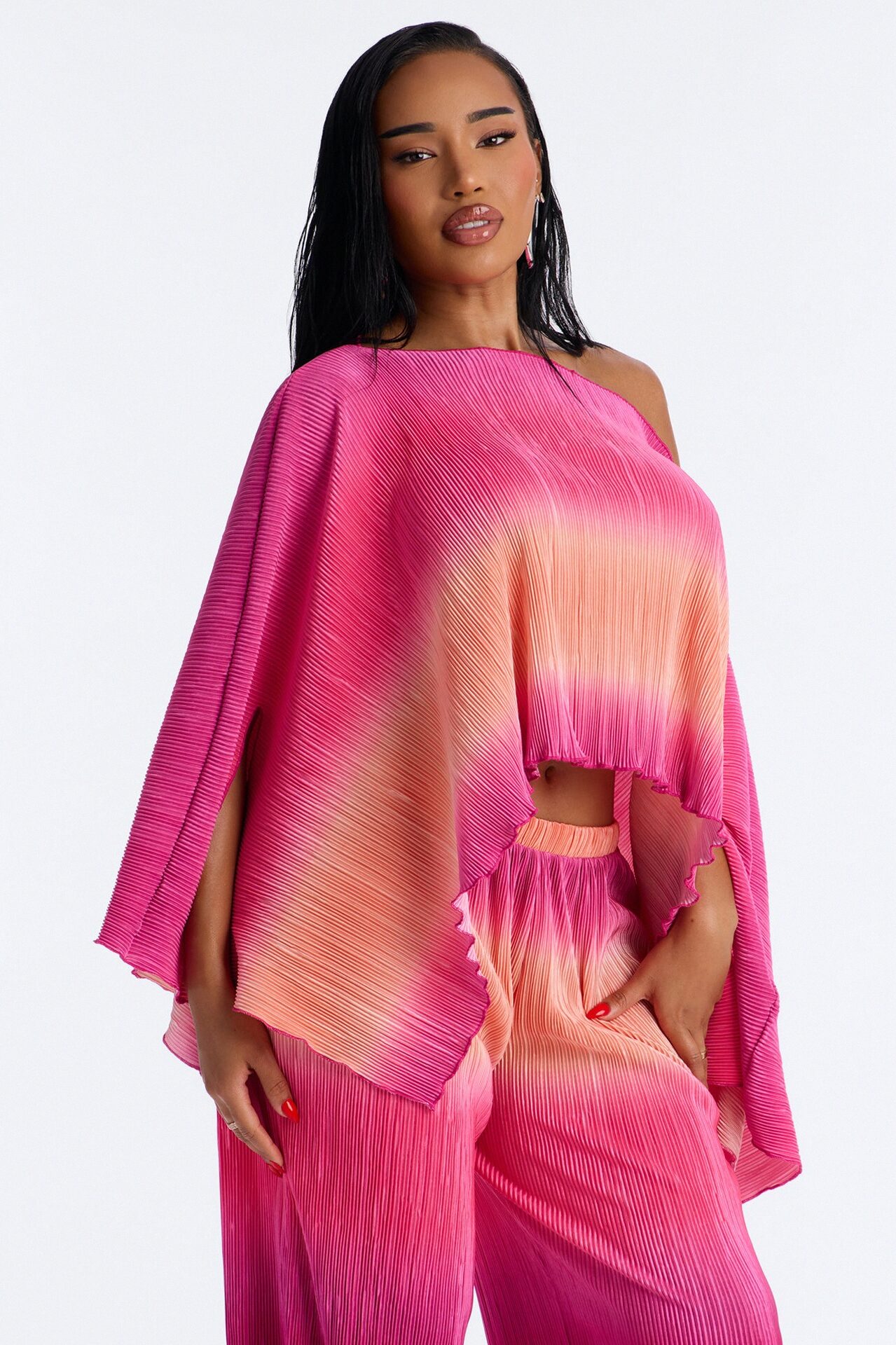 Horizon Glow Off Shoulder Ombre Pant Set - Hot Pink/combo