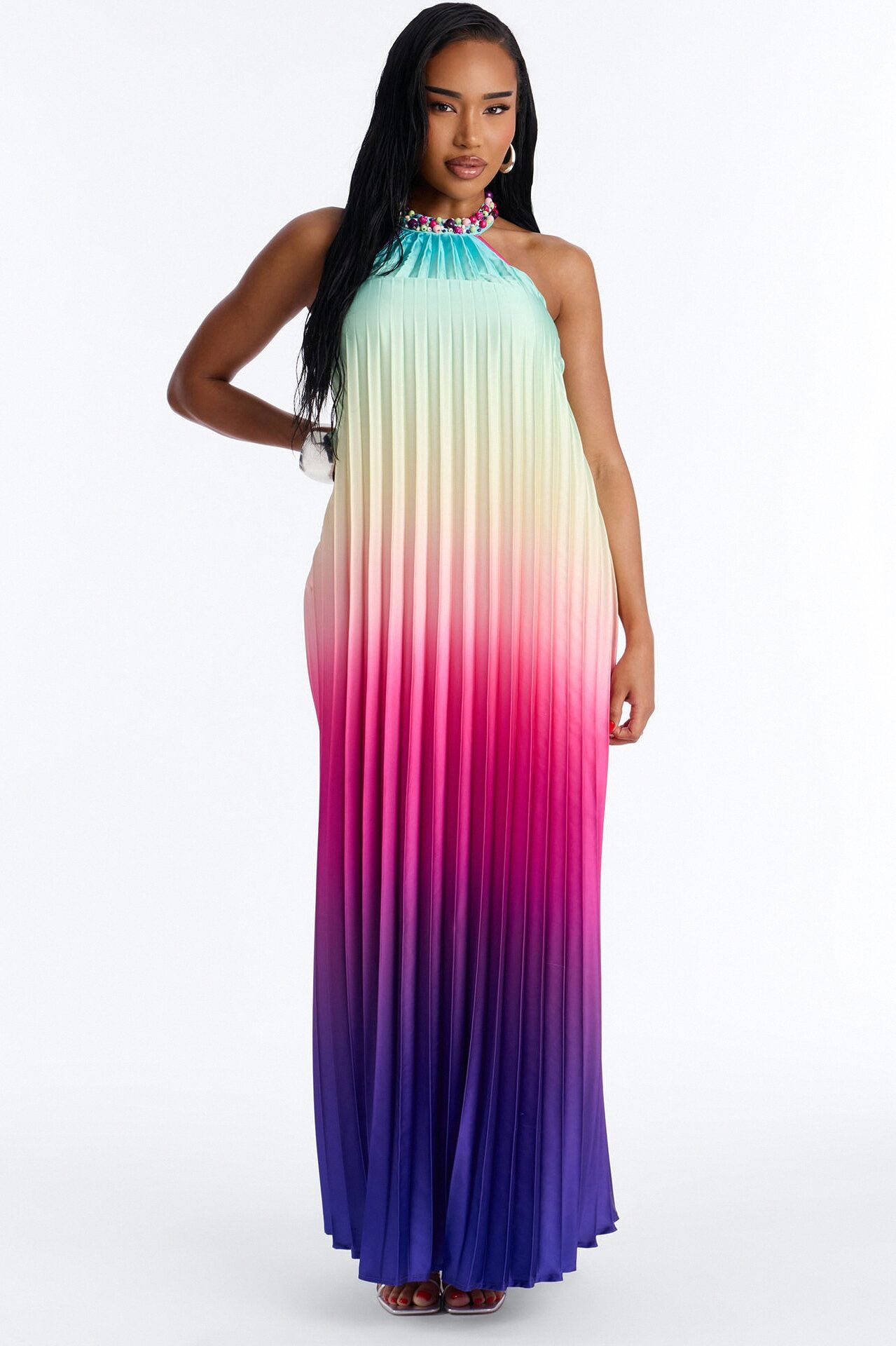 Silk Sunsets Pleated Maxi Dress - Multi Color