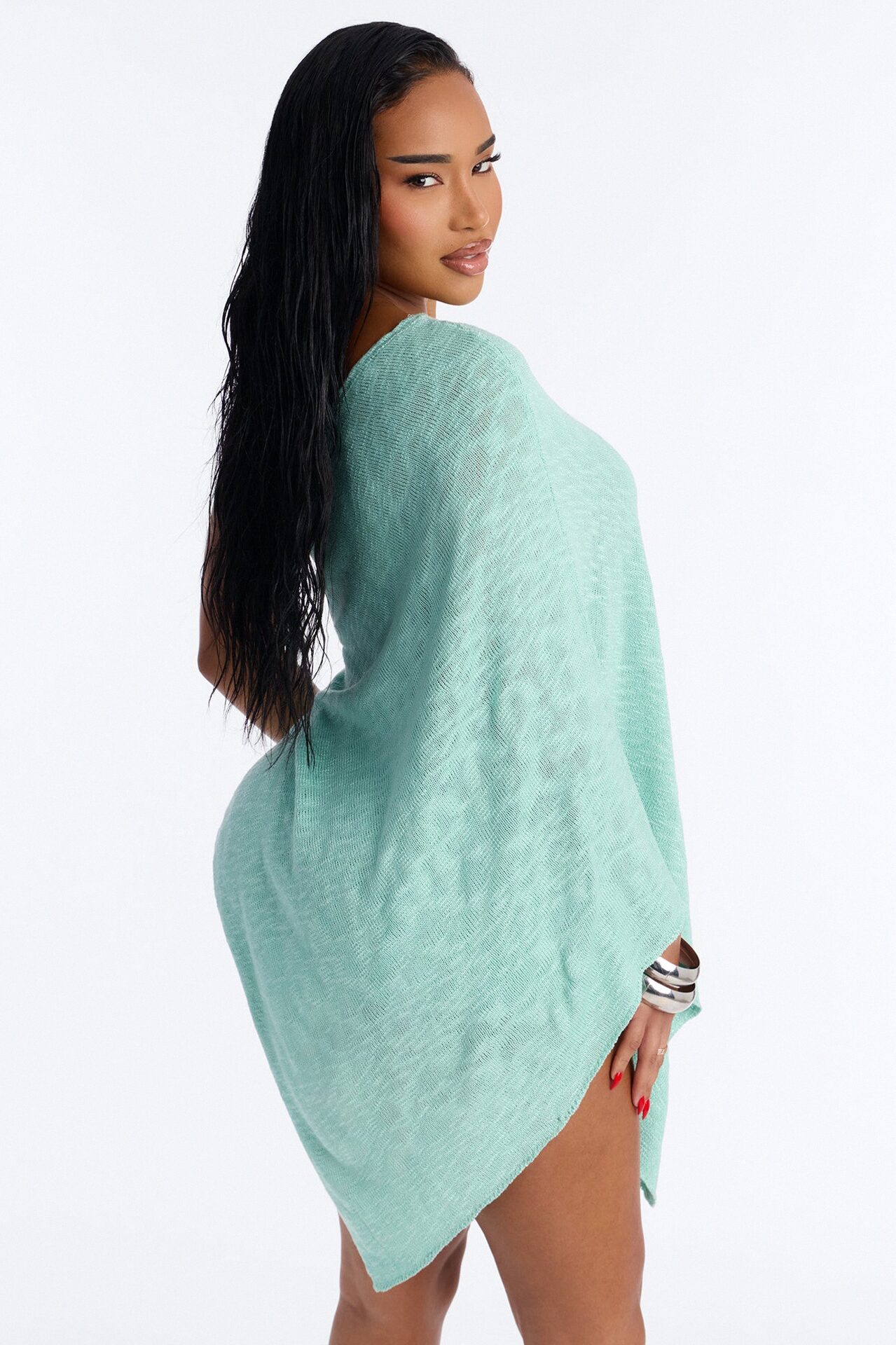 Solia One Shoulder Sweater Knit Short Set - Aqua