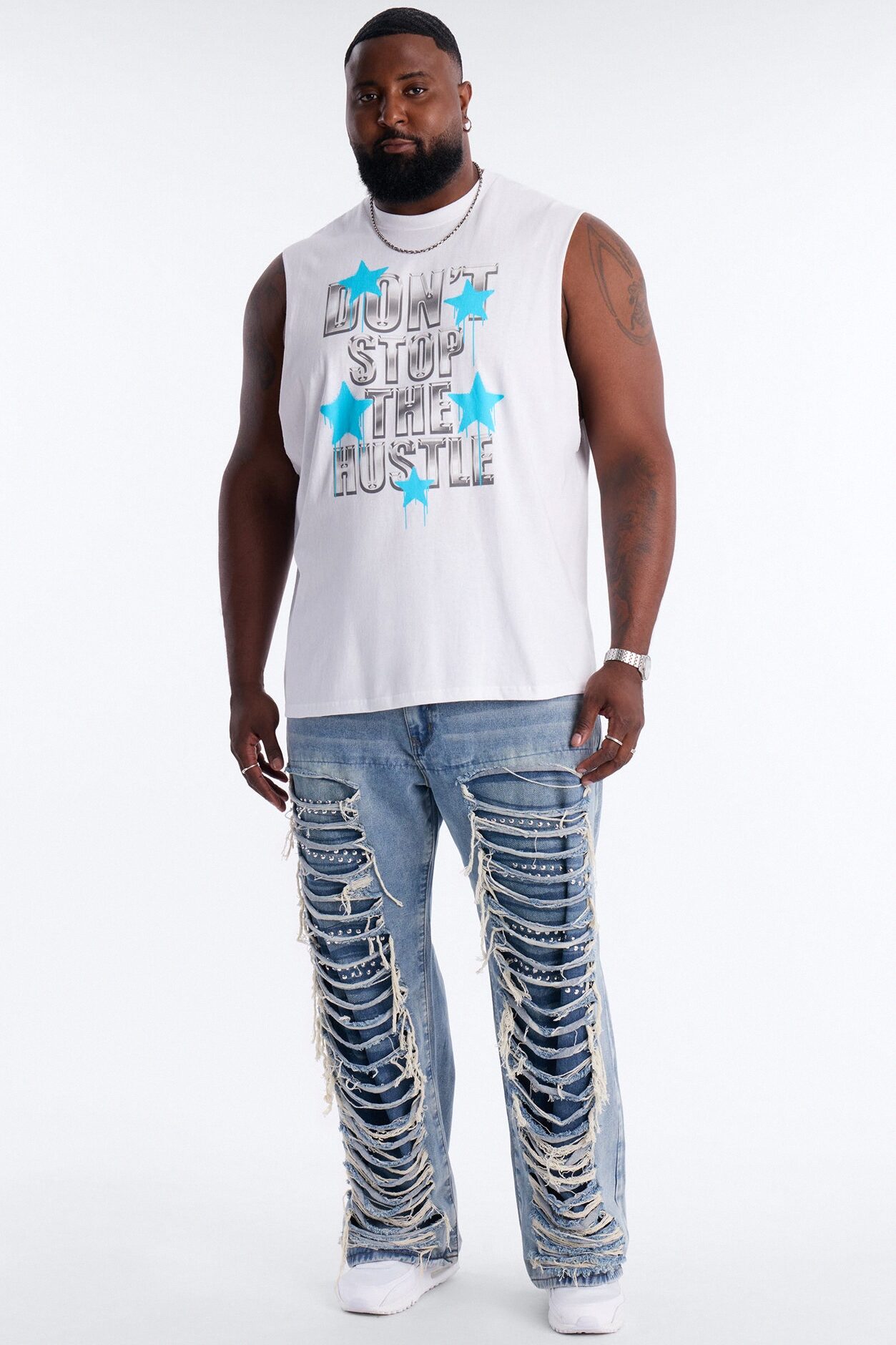 Don't Stop The Hustle Muscle Tee - White
