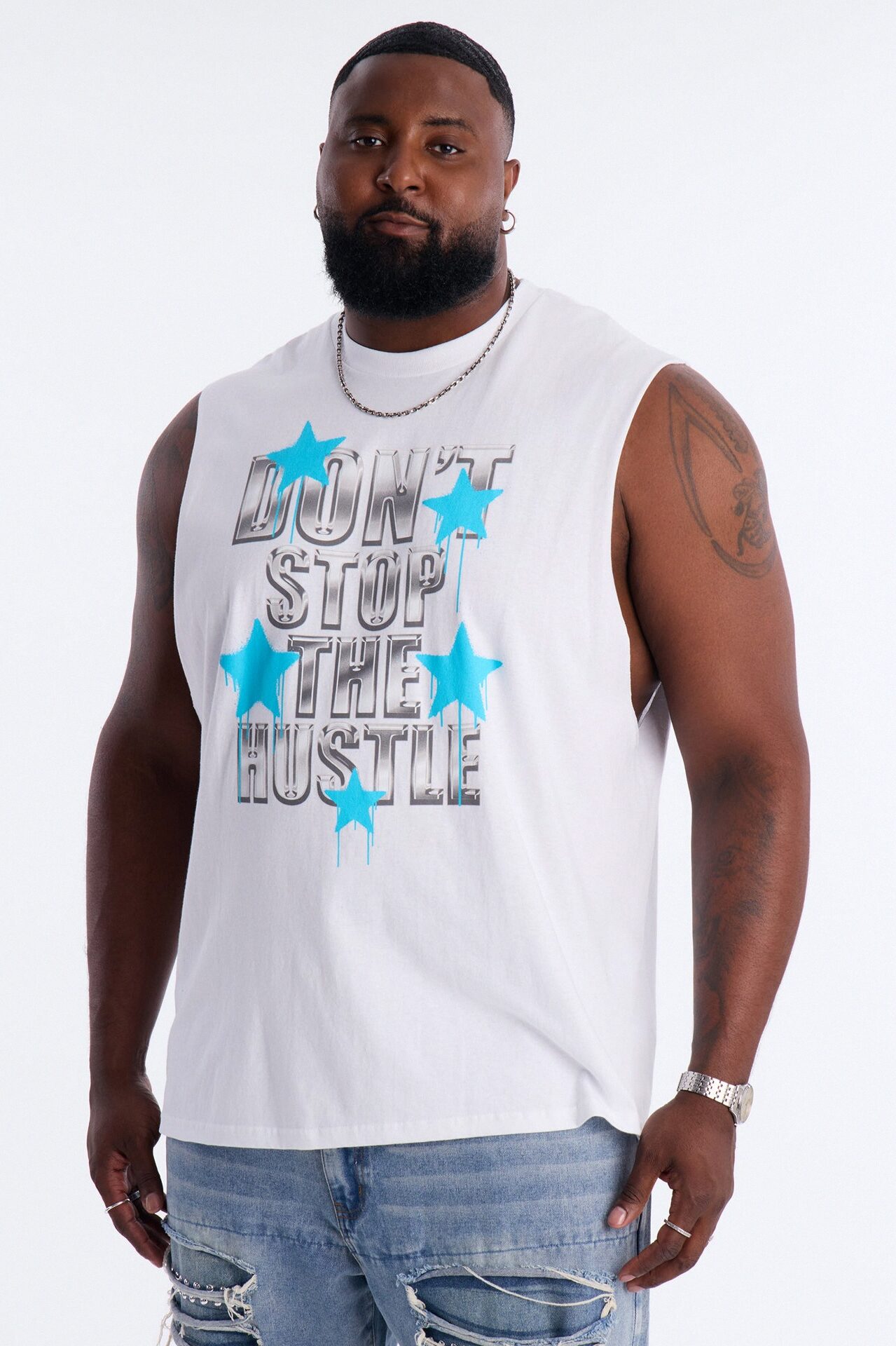 Don't Stop The Hustle Muscle Tee - White