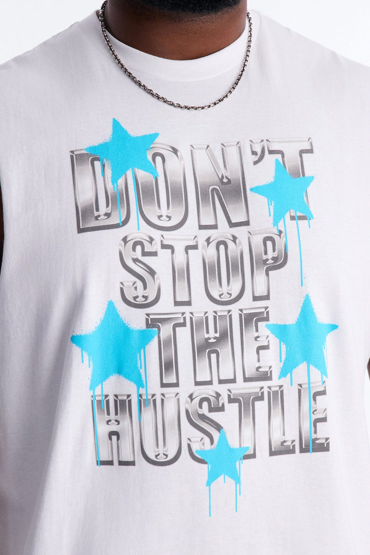 Don't Stop The Hustle Muscle Tee - White