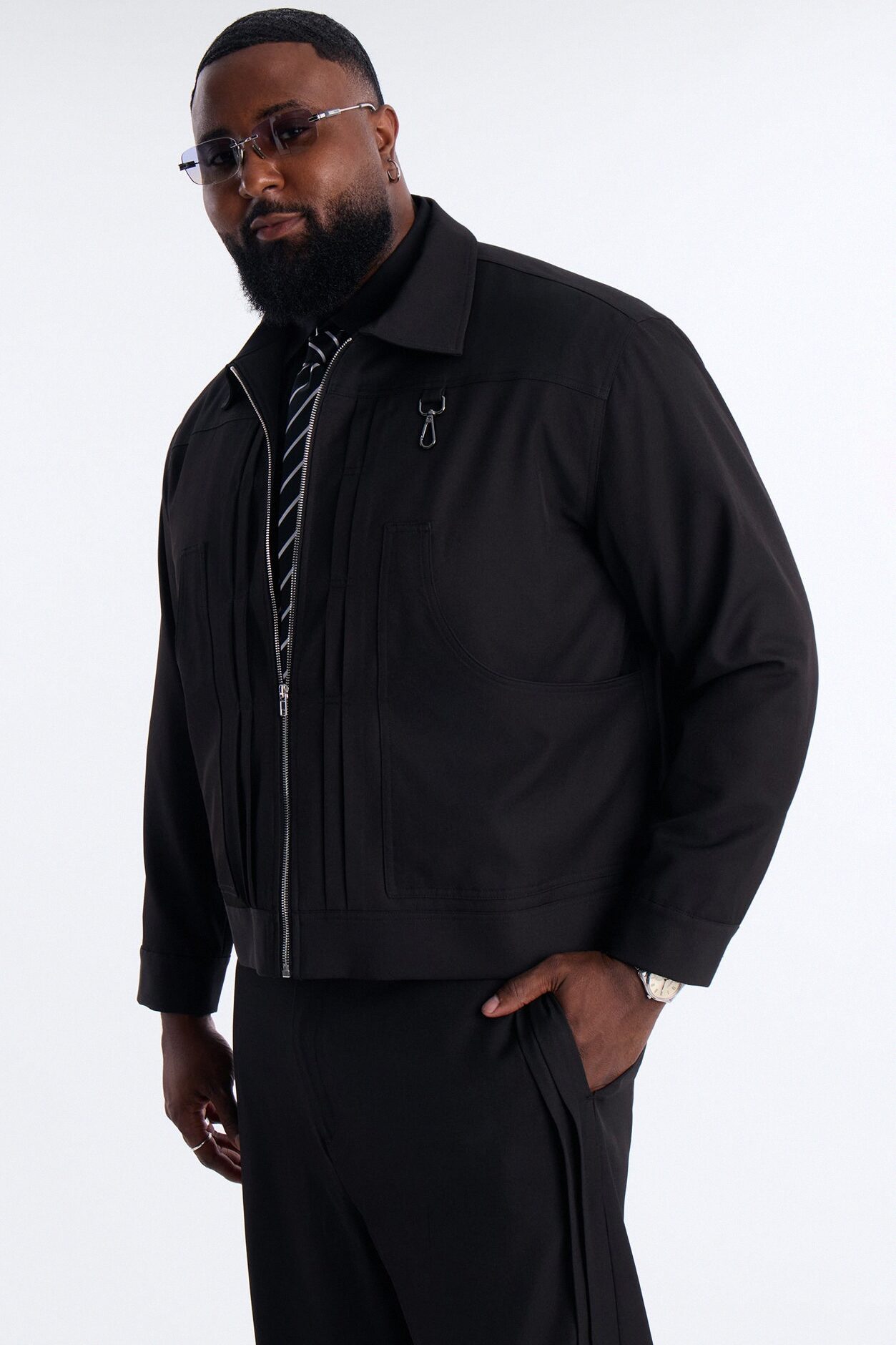 Relaxed Vertical Sync Zip Jacket - Black