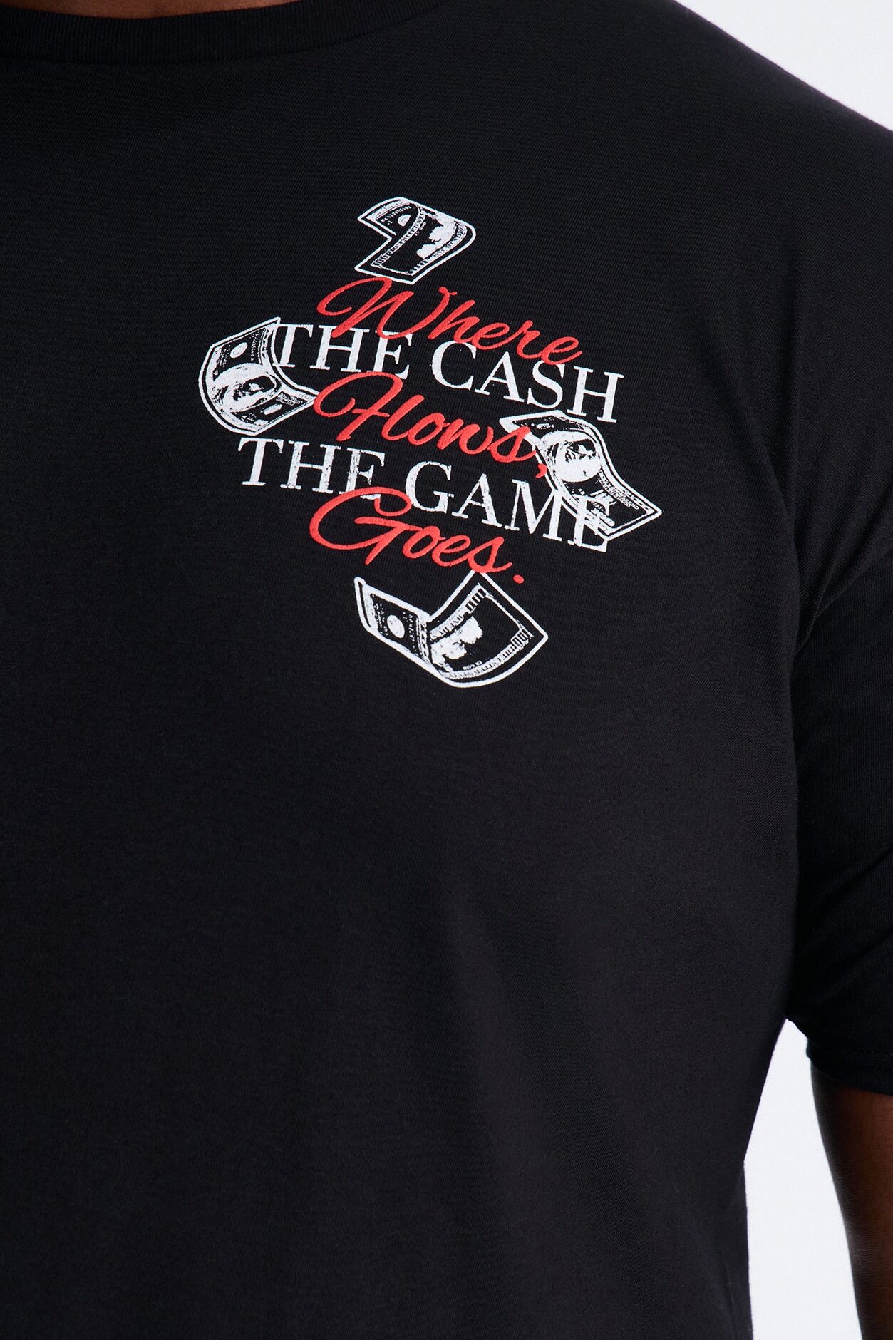 Money Talks Puff Print Short Sleeve Tee - Black