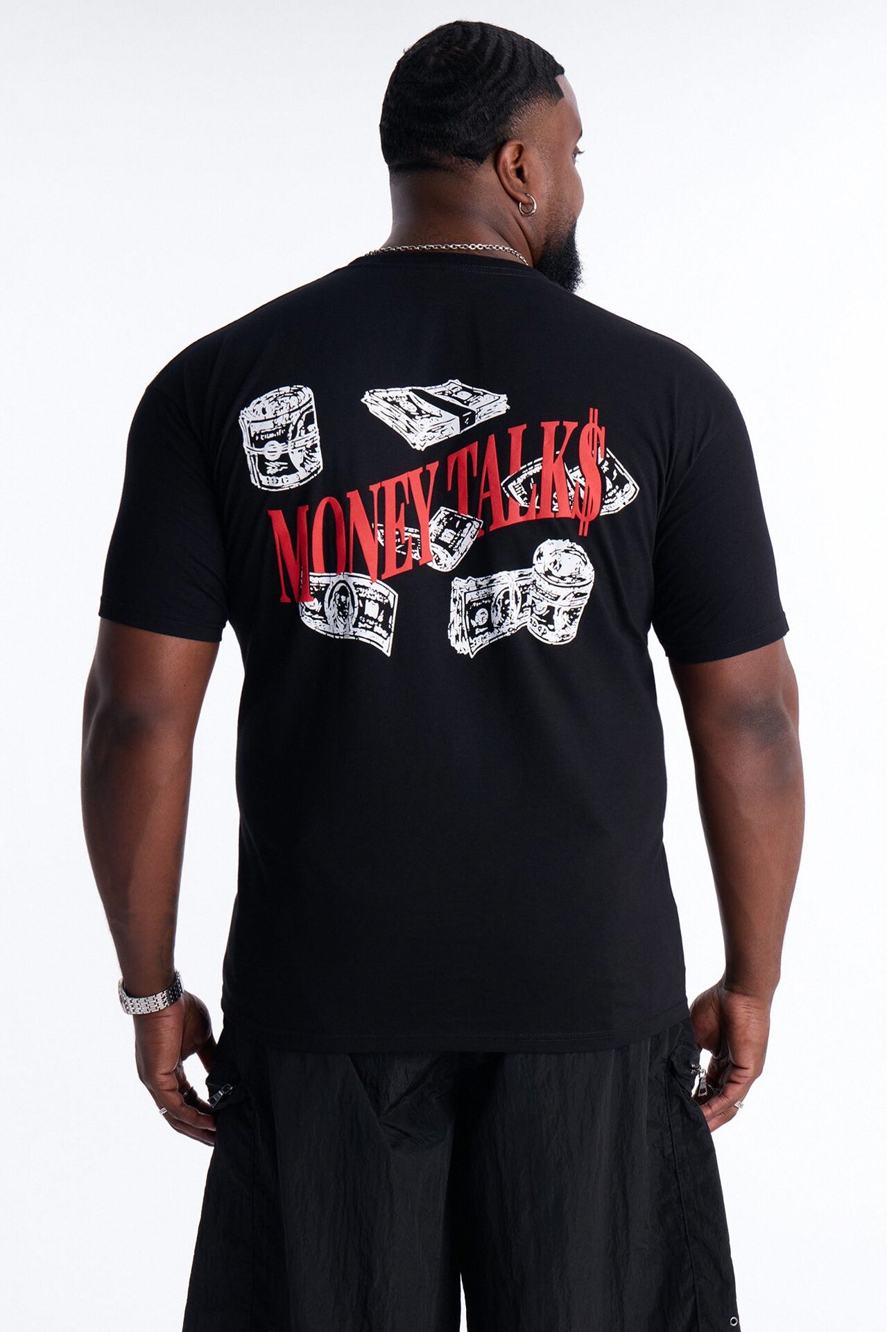 Money Talks Puff Print Short Sleeve Tee - Black