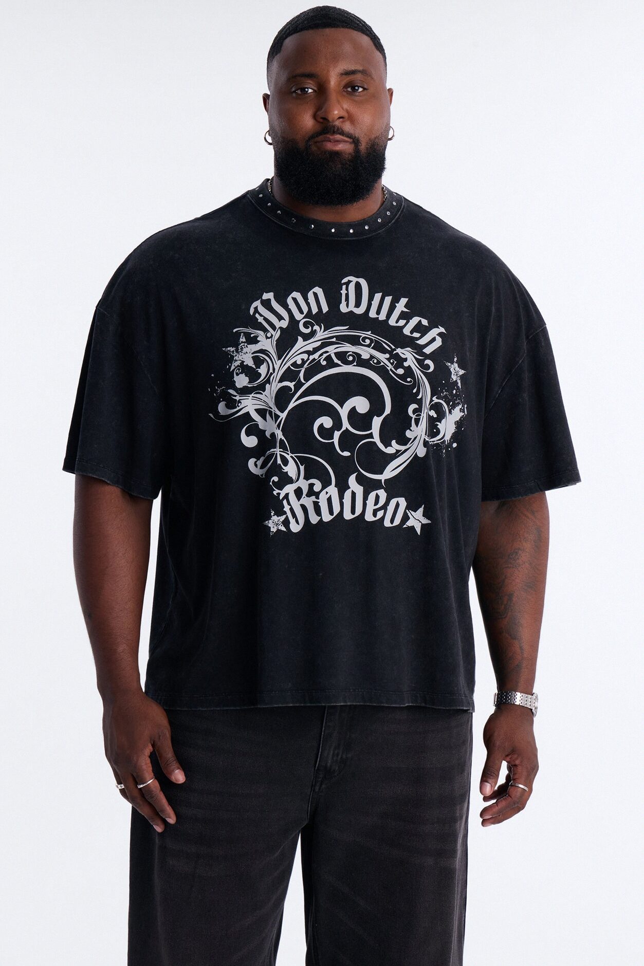 Von Dutch Boxy Rodeo Stud Short Sleeve Tee - Black