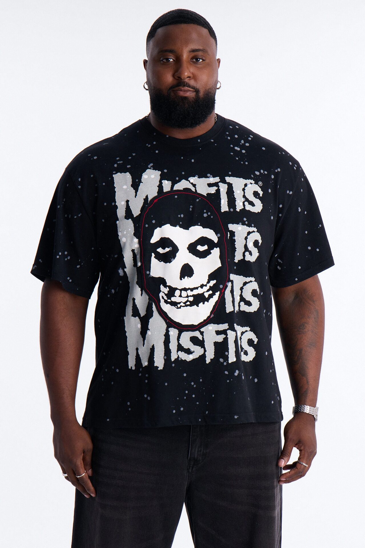 Misfits Rebel Applique Detail Graphic Short Sleeve Tee - Black