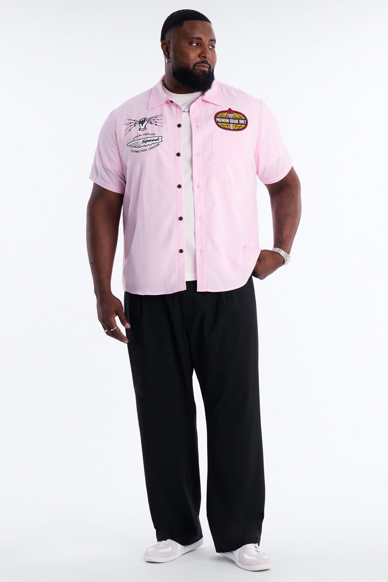 Cropped Overdrive Mode Striped Button Up Shirt - Pink
