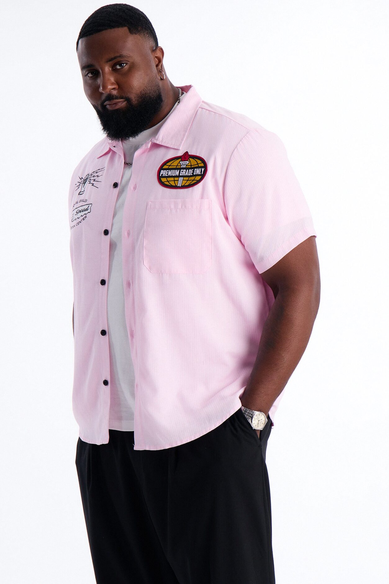 Cropped Overdrive Mode Striped Button Up Shirt - Pink