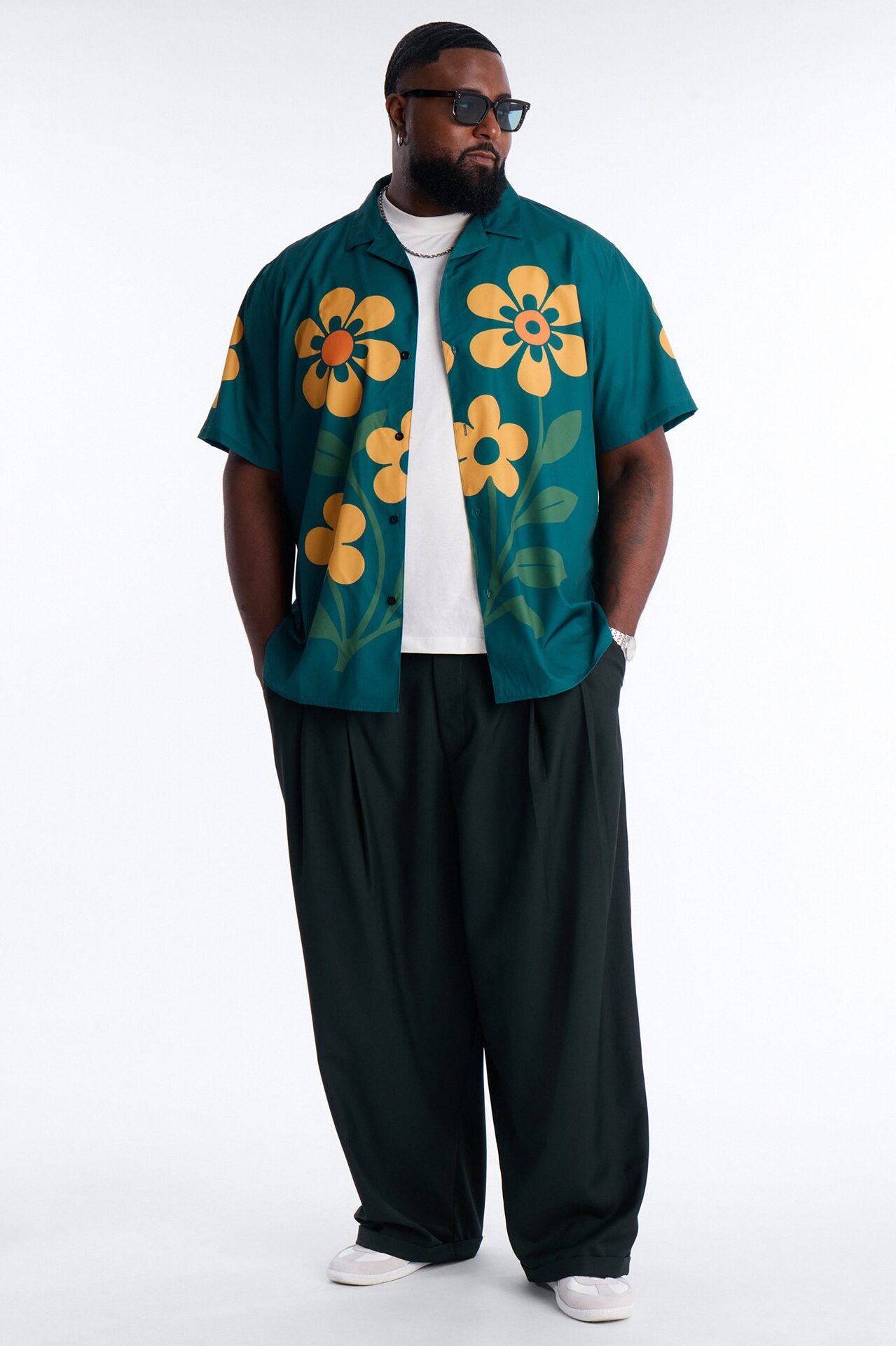 Relaxed Forest Bloom Button Up Shirt - Green