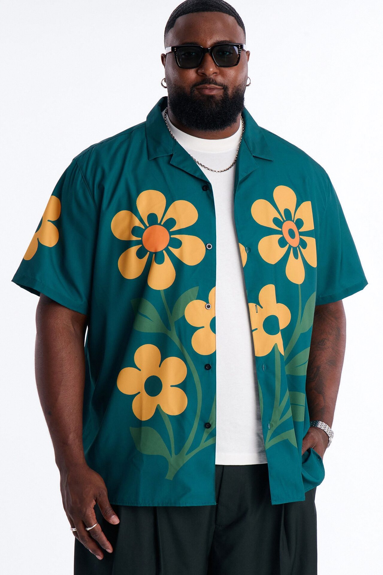 Relaxed Forest Bloom Button Up Shirt - Green