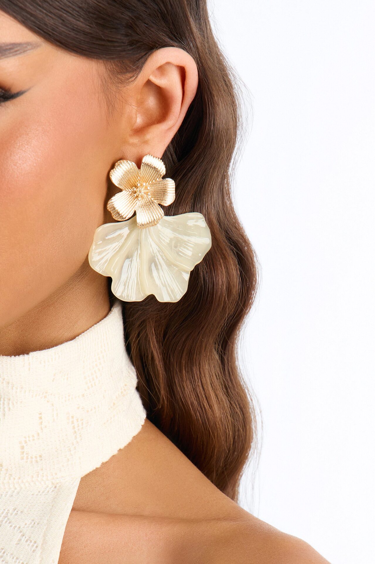 Just Waves And Floral Drop Earrings - Gold/combo
