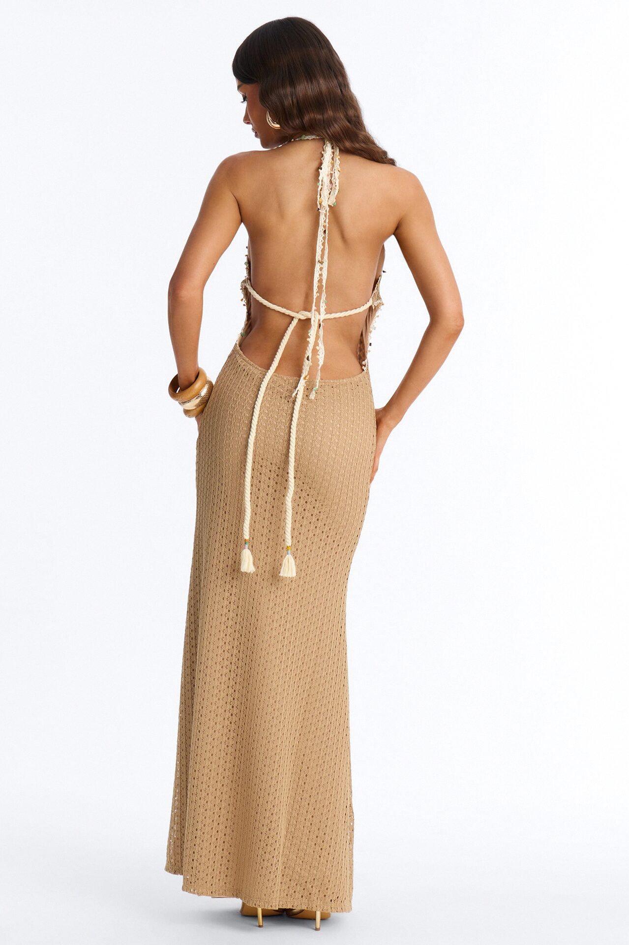 Remi Backless Crochet Maxi Dress - Mocha