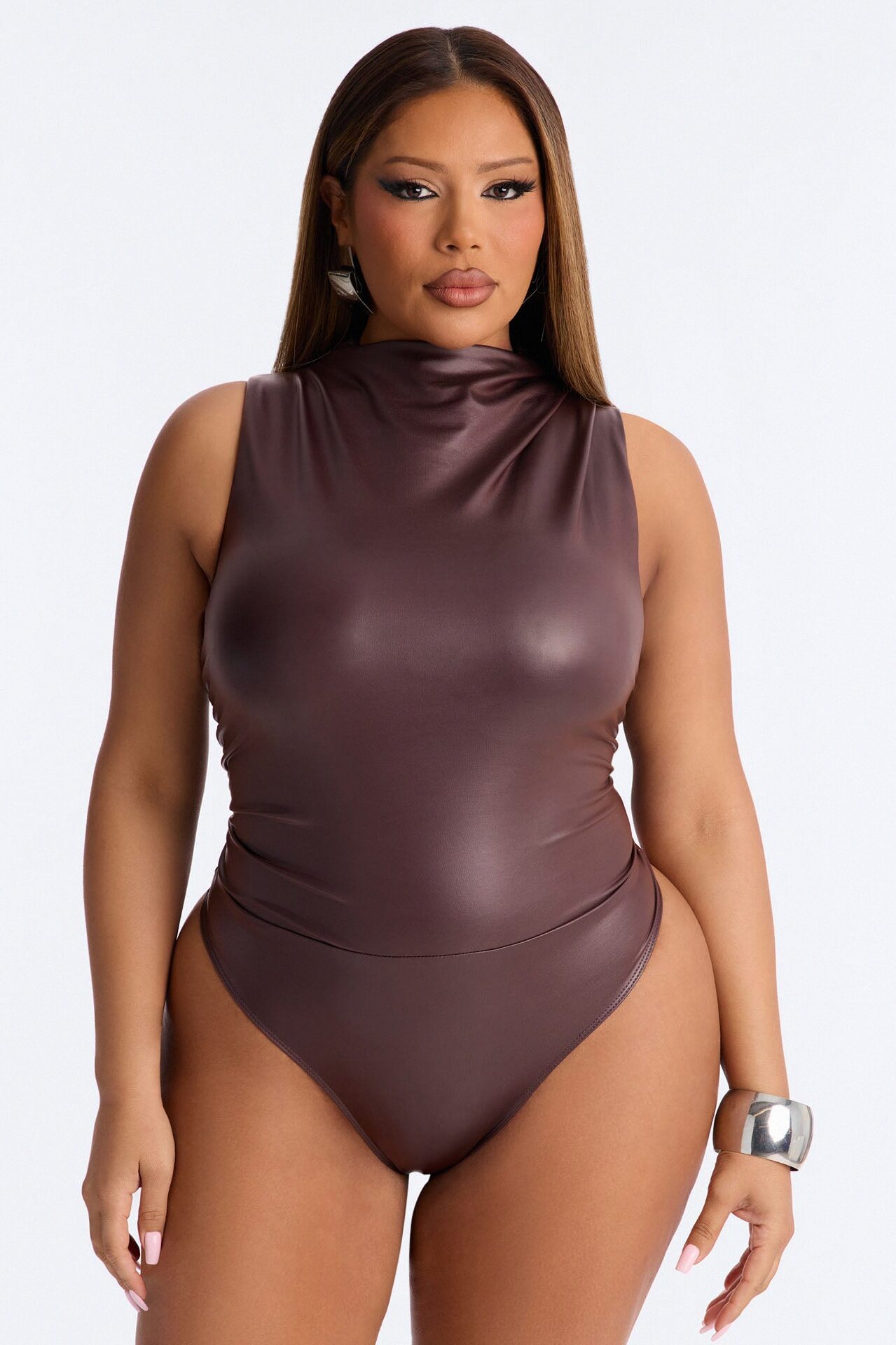 Kourtney Faux Leather Bodysuit - Brown
