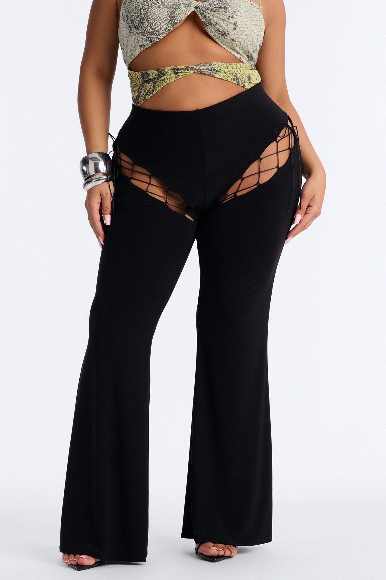 Demi Lace Up Flare Pant 33″ - Black