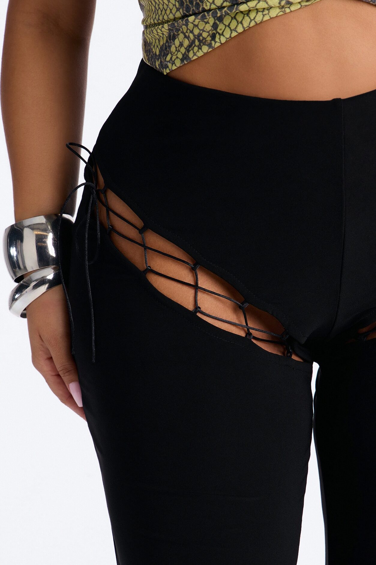 Demi Lace Up Flare Pant 33″ - Black