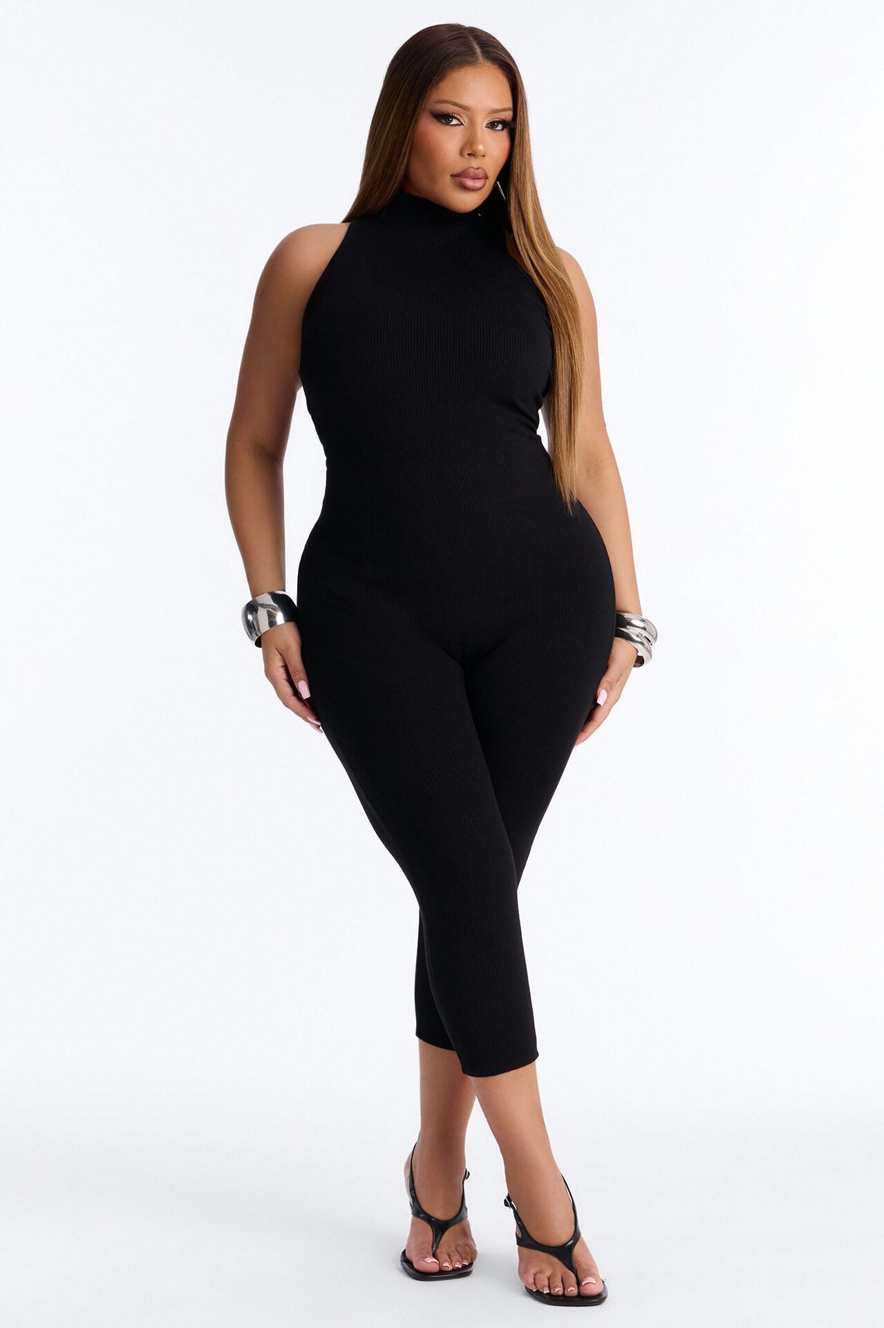 Maribel Sleeveless Snatched Capri Jumpsuit - Black