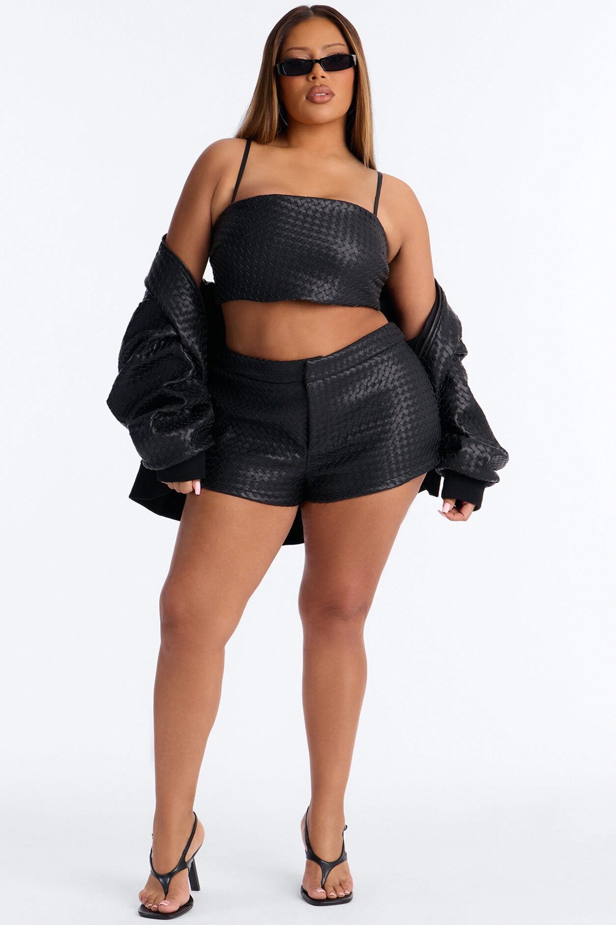Vivian Woven Faux Leather Micro Short - Black