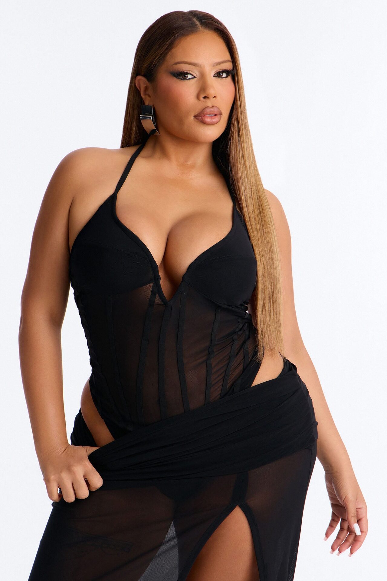Take Me There Mesh Halter Bodysuit - Black