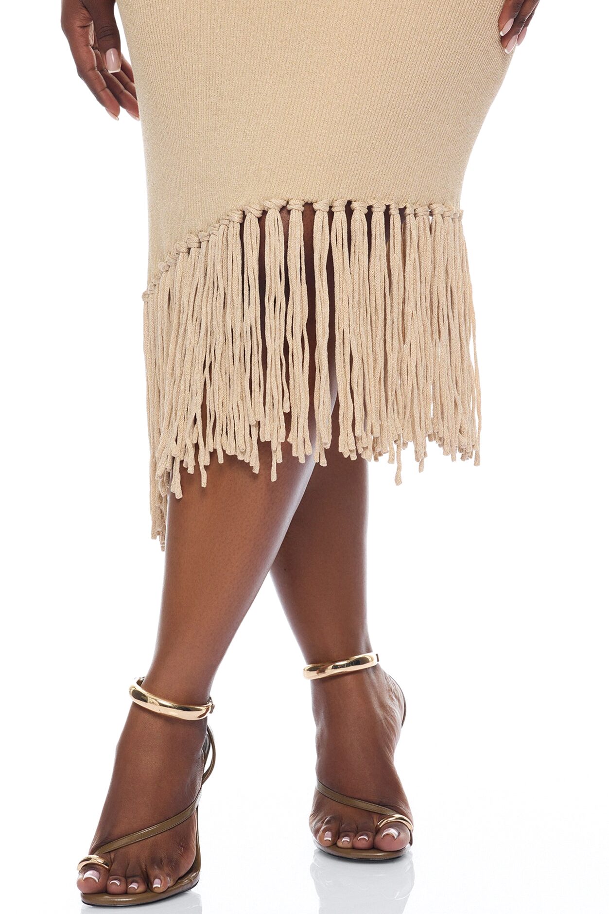 Mariah Fringe Metallic Knit Midi Dress - Gold