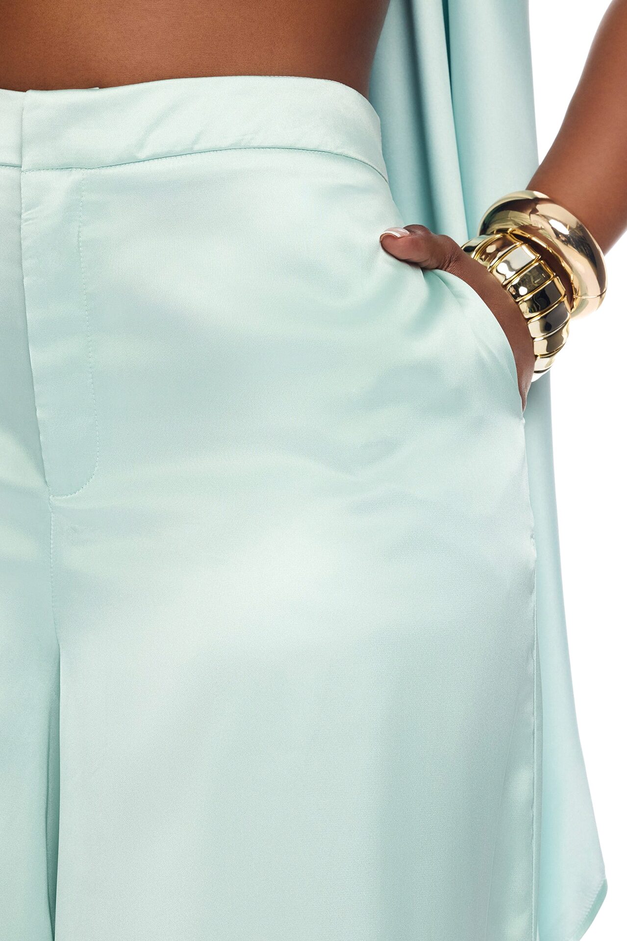 Zarah Draped Satin Pant Set - Mint