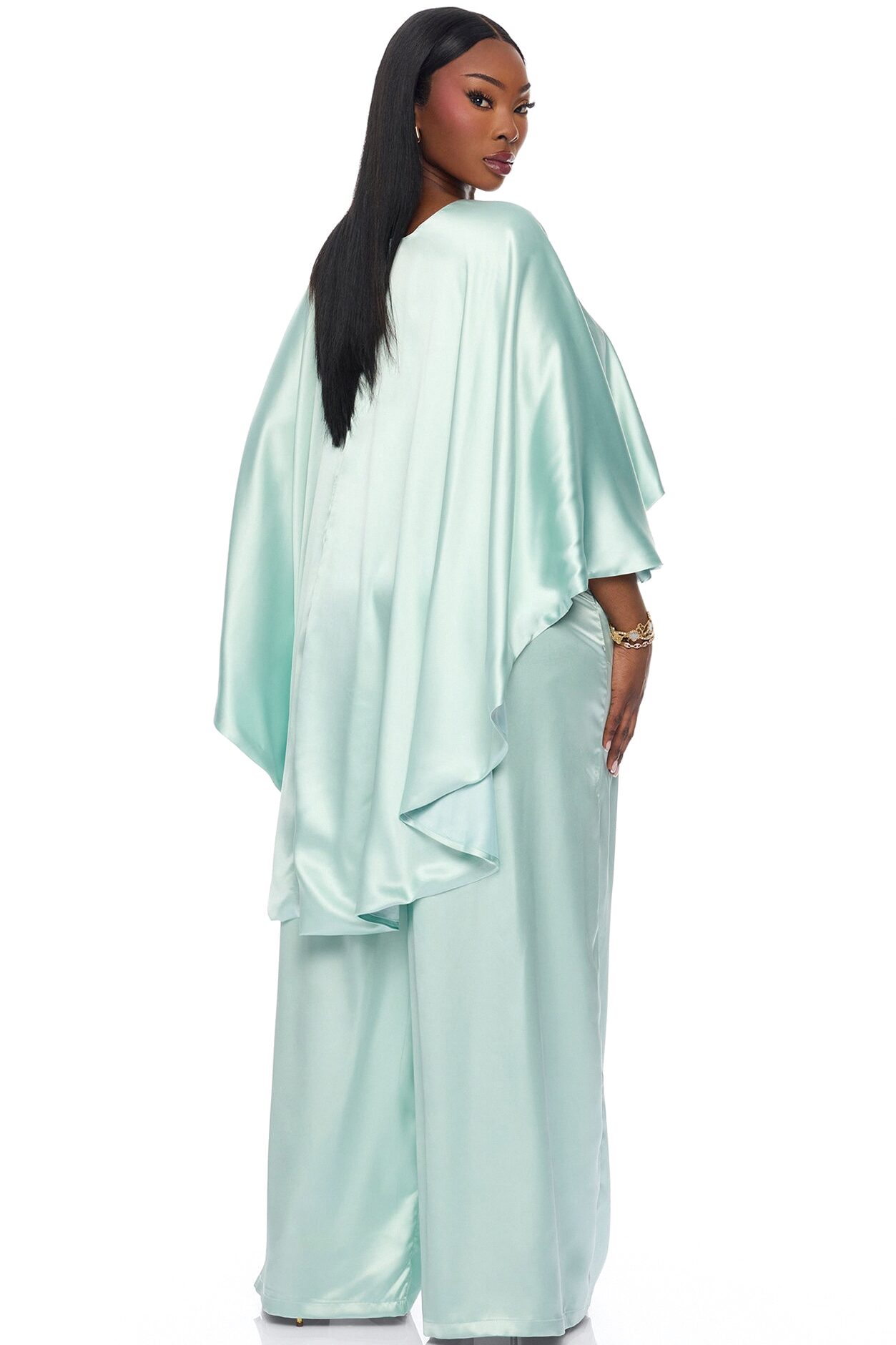 Zarah Draped Satin Pant Set - Mint