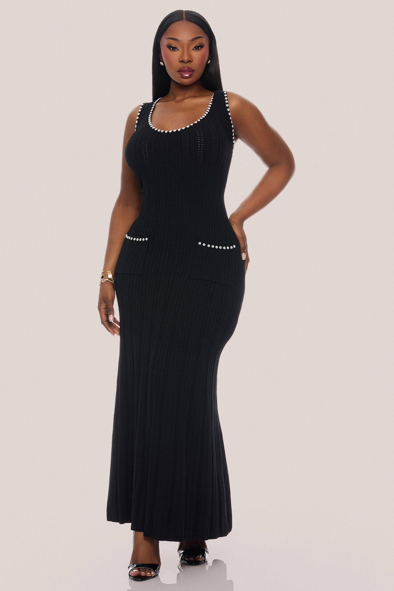 Sweet As Honey Embellished Maxi Dress - Black/White