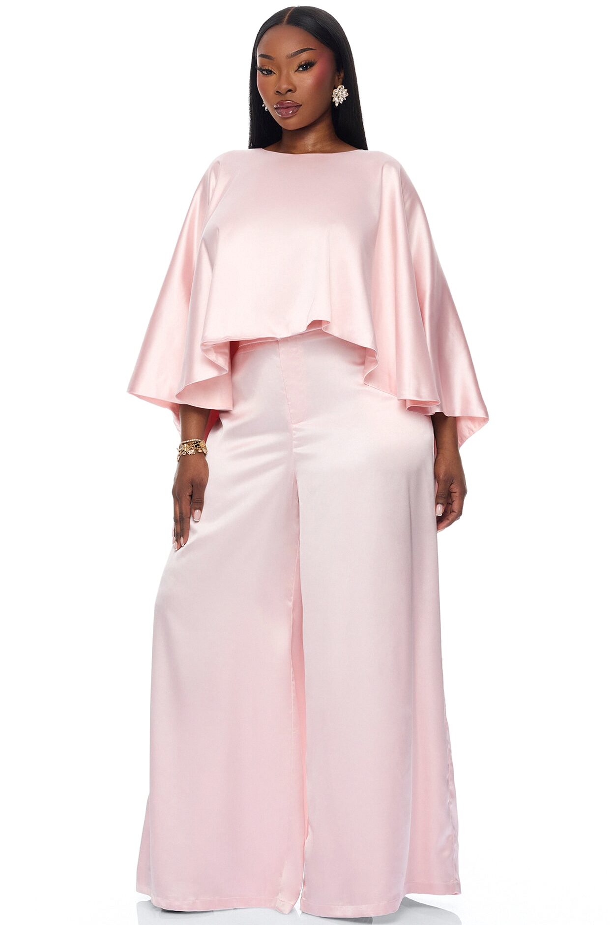 Zarah Draped Satin Pant Set - Light Pink